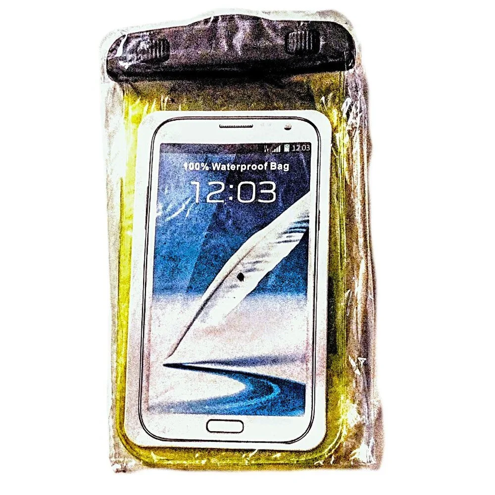 2 Pk Waterproof Universal Cell Phone Pouch (Lanyard +Arm Band) ~ Smoke & Yellow